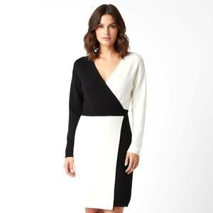 Express Black/Cream Colorblock Bodycon Sweater Dress - Size Small